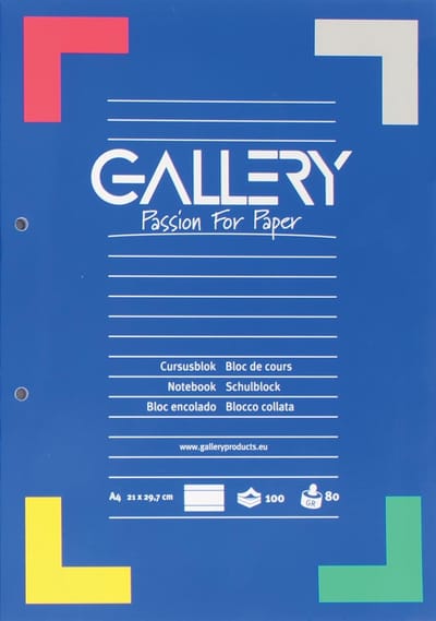 Gallery cursusblok, ft A4, 80 g/m², 2-gaatsperforatie, gelijnd, 100 vel 5 stuks
