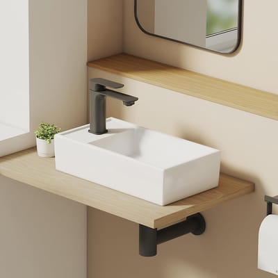 Kleine Rechthoekige Wastafel - Compacte Wasbak - Badkamer Inrichting - Zonder Overloop - 41x22x10 cm - Glanzend Wit