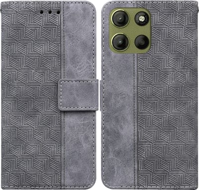 Coverup Hoesje - Geschikt voor Motorola Moto G15 / G17 (Power) Hoesje - Coverup Geometric Book Case - Grijs