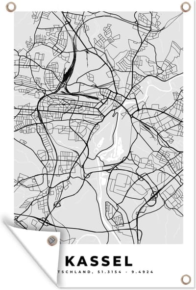 Muurdecoratie Kassel - Kaart- Duitsland - Stadskaart - Plattegrond - 120x180 cm - Tuinposter - Tuindoek