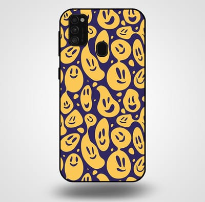 Smartphonica Telefoonhoesje voor Samsung Galaxy M31 met smiley opdruk - TPU backcover case emoji design - Paars Geel geschikt voor Samsung Galaxy M31