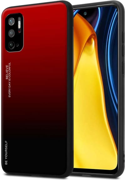 Cadorabo Hoesje geschikt voor Xiaomi RedMi NOTE 10 5G / POCO M3 PRO 5G in ROOD - ZWART - Tweekleurige beschermhoes van TPU-silicone Case Cover en achterzijde van gehard glas