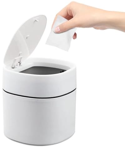 Kleine badkamer afvalemmer met deksel voor bureau, kaptafel en nachtkastje - Stijl 1, Wit