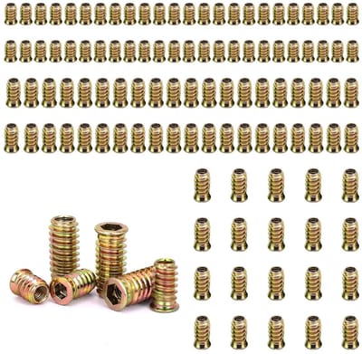 Set van 100 Schroefmoeren, Draadinsserts voor Hout, Gegalvaniseerde Hexagon Moeren voor Meubelproductie en Assemblage (M4 x 10 mm, M6 x 14 mm, M8 x 20 mm) - Ideaal voor Klusprojecten en Houtverbindingen