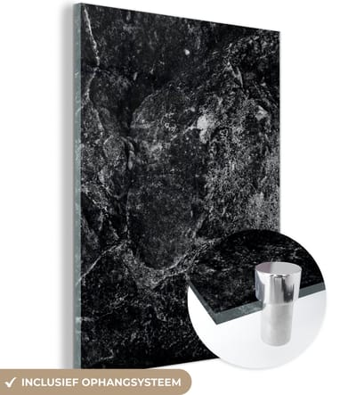 Glasschilderij - Zwart - Wit - Steen - Graniet - 120x160 cm - Wanddecoratie - Slaapkamer decoratie