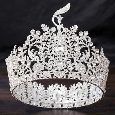 Barok Grote Ronde Diadeem Bruidskroon Miss Verkiezing Tiara's Hoofddeksel Bruid Bruiloftskleding Haar Sieraden Accessoires white