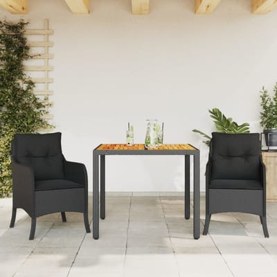 vidaXL - 3-delige - Tuinset - met - kussens - poly - rattan - zwart