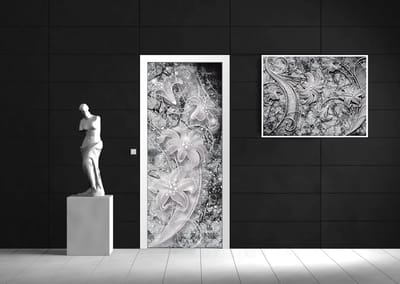 Floral Abstract Silver Grey Black Photo Wallcovering