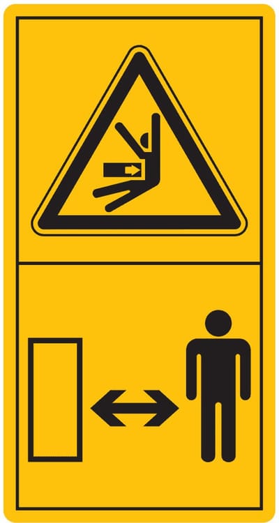 Combinatie-etiket blijf buiten het zwenkbereik van de machine, hou veilige afstand sticker 35 x 68 mm - staand