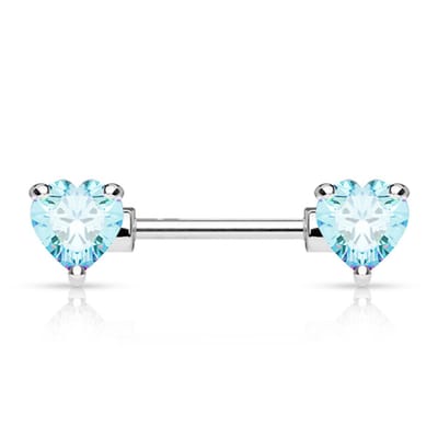 Tepelpiercing hart met steen 1.6x12 - aqua - LMPiercings