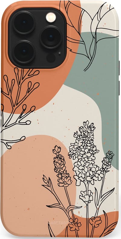 Casetastic hoesje geschikt voor Apple iPhone 14 Pro Max - MagSafe - Dubbellaagse bescherming - Lijnenspel Natuur - Fashion Case - Zand Saliegroen Terracotta