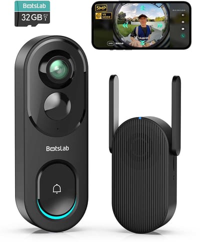 Botslab R810 32gb 5MP oplaadbare video deurbel met intercom - 5MP panorama camera - 180 graden kijkhoek - Tot 256gb en Cloud opslag - Oplaadbaar tot 150 dagen gebruik - 5200mAh batterij - Radardetectie - Botslab video deurbel App met meldingen