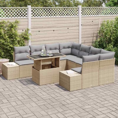vidaXL - Tuinbank - Set - 9 - st - Beige - en - Lichtgrijs - poly - rattan