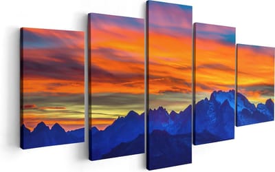 Artaza Canvas Schilderij Vijfluik Oranje Zonsondergang In De Bergen - 100x50 - Foto Op Canvas - Canvas Print