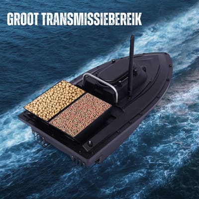 Quvo® Voerboot Karper – Voerboot Met 1,5 Kg Laadvermogen – Inclusief Accu – Verlichting Voor Nachtvissen - 2 Propellers - Baitboat Met Afstandsbediening Draadloos 500 Meter - Visspullen Accesoires - Fishfinder - Zwart - 50cm x 25cm x 17