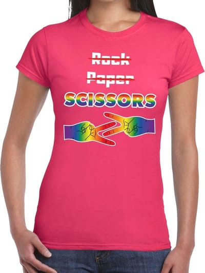 Gaypride Rock Paper Scissors t-shirt - roze lesbo shirt voor dames - Gay pride XS