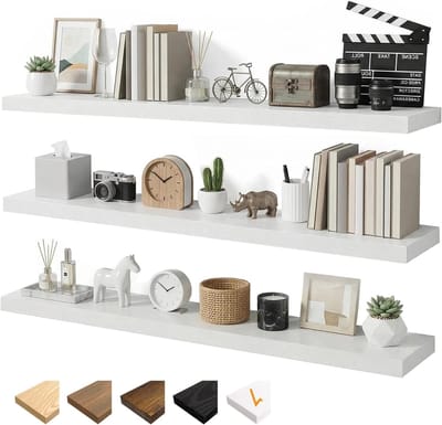 Drijvende Plank van MDF voor Wandmontage, Set van 3, Ideaal voor Badkamer, Slaapkamer en Keuken, 100 x 23.5 x 3.8 cm, Wit