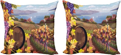 ABAKUHAUS Wijngaard Kussensloop Set (2 stuks), Cartoon Wijngaard Druiven, 45 cm, Blauw Geel