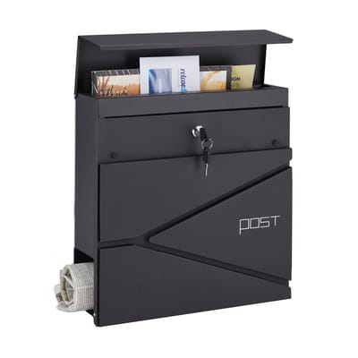 brievenbus krantenrol - 37 x 37 x 11 cm - met slot en 2 sleutels - modern - staal