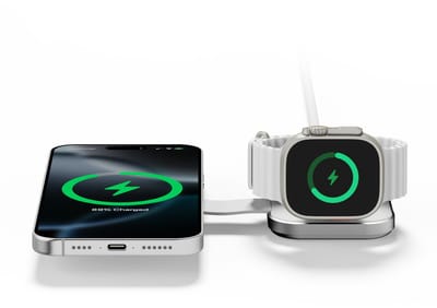 Linq Connects lINQ 15W Opvouwbare Draadloze Oplader 2-in-1 - Geschikt voor iPhone, AirPods & Apple Watch - Stijlvol Ontwerp - Snelladen - Grijs