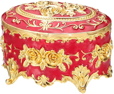 Dailygoods - PATIKIL Vintage metalen juwelendoos, ovale snuisterij organizer doos sieraden opbergdoos voor ring oorbellen ketting, kaptafel, bruiloft verjaardagscadeau huisdecoratie, vrouwen meisjes, rood