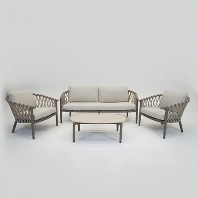 Vita - Monza loungeset 4 delig - Weersbestendig Rope - Creme - Aluminium gepoedercoat onderstel - Met kussens - Met tafel - Vita tuinmeubelen