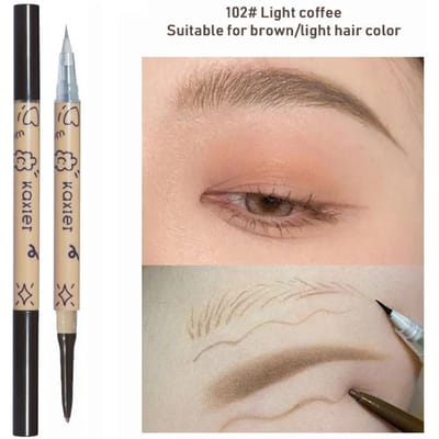 2-in-1 Vloeibare Wenkbrauw Tattoo Pen Ultra Dunne Dubbele Kop Zweetbestendig Makkelijk Te Kleuren Water Wenkbrauw Pen Ogen Cosmetische Make-up lichte koffiekleur
