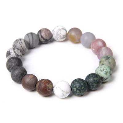 Marama Natuursteen Kralenarmband Lagoon - Dames – Jaspis – 10 mm Kralen – Elastisch – Bruin, Groen, Pasteltinten