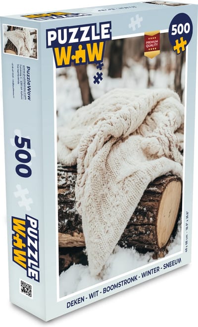Puzzel Deken - Wit - Boomstronk - Winter - Sneeuw - Legpuzzel - Puzzel 500 stukjes - Kerstpuzzel - Kerstpuzzels - Kerst - Cadeau - Kerstcadeau voor mannen, vrouwen en kinderen