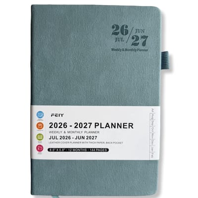 Feiy Blue Agenda - 2026-2027 - A5 formaat Schoolagenda - 1 week op 2 pagina's - Harde kaft - Met Elastiek