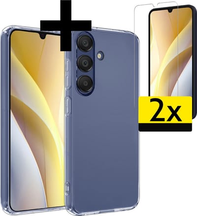 Hoesje - Met 2x Screenprotector - Geschikt voor Samsung Galaxy A15 - Sterk & Shockproof - Back Cover - Siliconen Case - Telefoon Hoes - Telefoonhoesjes - Transparant
