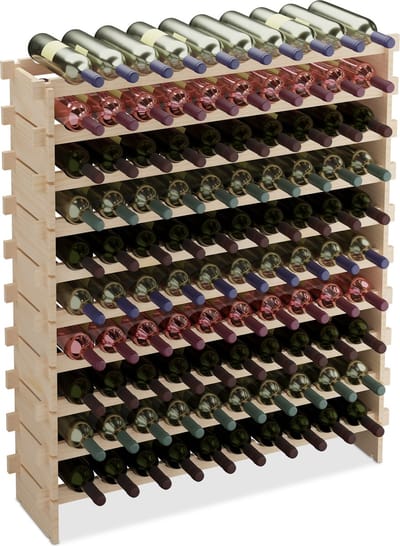 wijnrek - voor 100 flessen - stapelbaar - 120x103x25 cm - hout - natuur