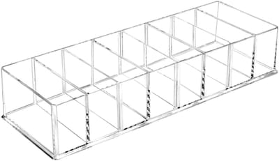 Transparante Kunststof Opbergdoos voor Make-up - 25,3x9x4,8 cm - 8 Vakken - Afneembare Verdeling - Gemakkelijk Schoon te Maken - Ruimtebesparend - Perfect voor Badkamer en Toilettafel