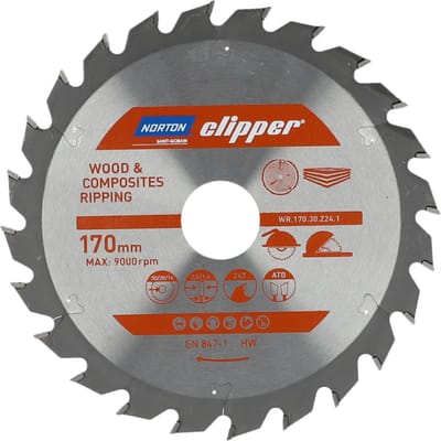 Norton Clipper Hout en Composiet - Zaagblad ATB Ripping - 170mm - 24 tanden - Voor Cirkelzagen en Afkortzagen