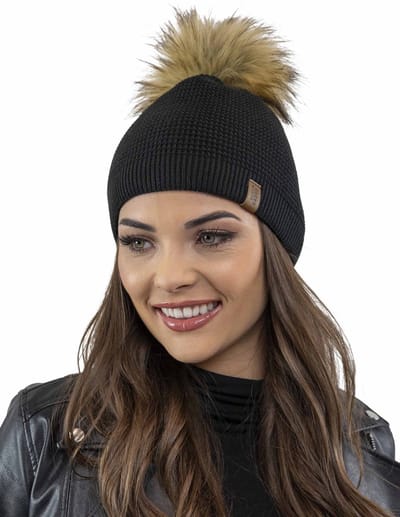 Vivisence Dames Wintermuts - Met Pompom Van Imitatiebont En Zachte Acrylbrei Voor Aangename Pasvorm - Warm Comfort Voor Koude Dagen En Minder Statisch Haar Ideaal Voor Dagelijks Gebruik En Geschenk - Zwart