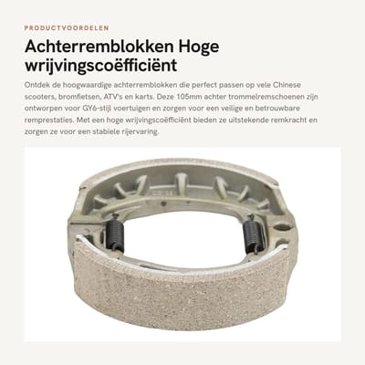 Dailygoods- Achterremblokken Hoge Wrijvingscoëfficiënt - Remblokken - Trommelremschoen - Duurzaam - Geschikt voor GY6 - Comfortabele Remfunctie - Remschoenen