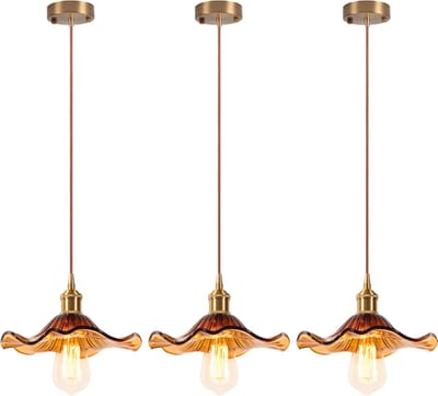 Set van 3 Vintage Hanglamp Glas Kroonluchter E27 Plafondlamp voor Woonkamer Slaapkamer Keuken Barnsteen
