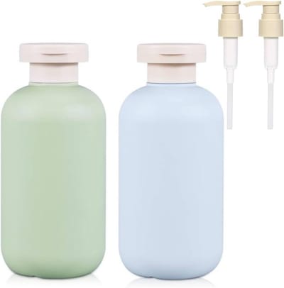 Famanu – Reisflessen voor shampoo en conditioner 200 ml – Set van 2 – Lekvrij – Groen en blauw