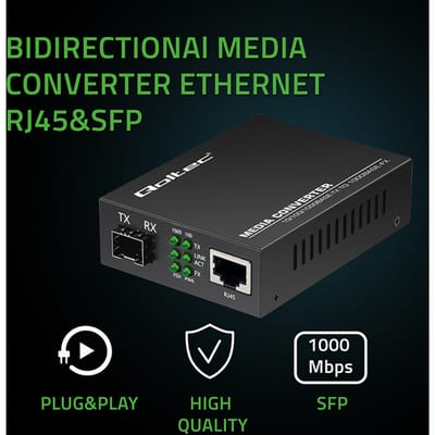 Qoltec Tweeweg mediaconverter SWITCH Ethernet 1x RJ45 1x SFP |   1000 Mb/s |   5V