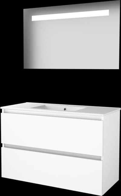 Basic-Line Economic 46 Badkamermeubelset - 100 x 46 cm - Greeploos - 2 Lades - Keramische Wastafel - 1 Kraangat - Spiegel met LED Verlichting - Ice White