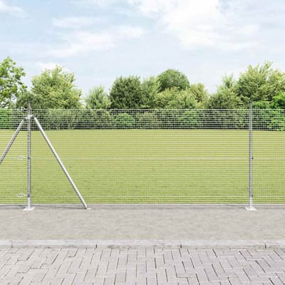 vidaXL - gelast - draadhek - met - betonnen - voetstuk - 10 - x - 0,8 - m - zilver - Mesh