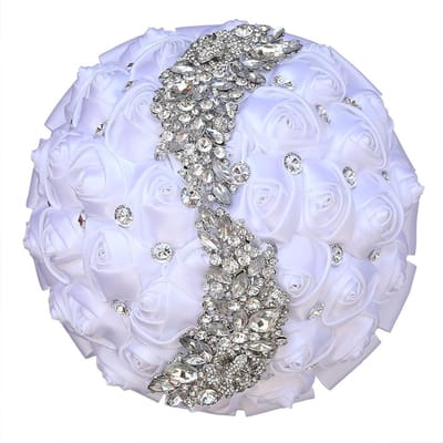 Bruidsboeket - Bruidsmeisjesboeket Trouwboeket - Bruiloft Versieren - Handgemaakt met Parels - 15 cm Diameter - Wit