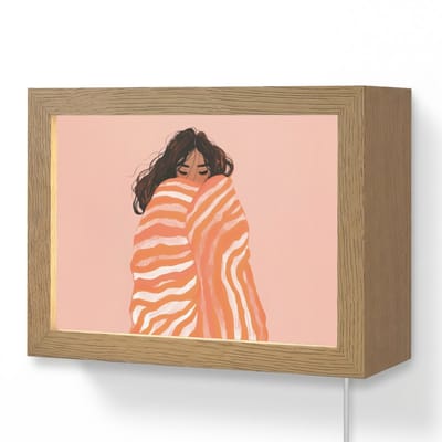 Wandlamp 20x15 cm - Oplaadbaar - Meisje - Deken - Gestreept - Oranje - Wandlampen binnen woonkamer - Slaapkamer lamp met kabel - Decoratieve nachtlamp - Vloerlamp snoer