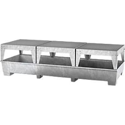 IBC-station ASECOS, staal, met 3 vulstandaarden en vorkheftruckschoenen, 1000 loopputinhoud, B 3280 x D 1300 x H 820 mm, gegalvaniseerd