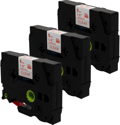 DULA Brother Compatible label tape- Tze-122 - 3 cassettes - Brother P-Touch - Rood op transparant - 9mm x 8m