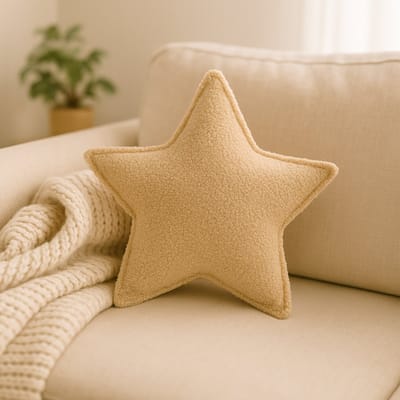 Soosie - Sierkussen Ster – Kussentje - Teddy Bouclé – 45×45 cm – Beige