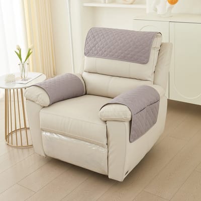 3-delige armleuninghoes voor bank, armleuninghoes voor chaise longue - hoofdsteunhoes, fauteuilhoes - antislip - meubelhoes - bank (1-zits chaise longue | 3-delige set),geruite textuur, lichtgrijs