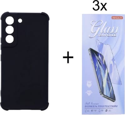 Anti Shock Silicone Shockproof Hoesje Geschikt voor: Samsung Galaxy A54 5G - Zwart + 3X Tempered Glass Screenprotector - ZT Accessoires