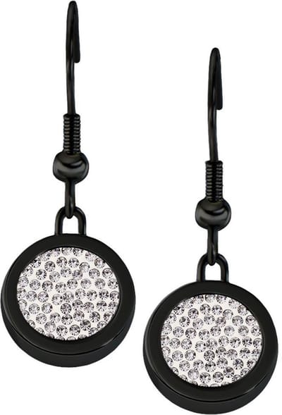 Quiges RVS Schroefsysteem Oorhangers Oorbellen Zwart met Verwisselbare Zirkonia Wit Mini Munt Set - ECOS264