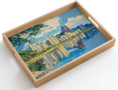 Dienblad hout 50x35 cm - Schootdienblad - Berg - Skyline - Strand - Water - Borrelplank rechthoek - Plateau dienbladen